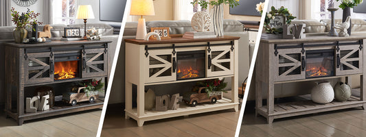 OKD Sideboard Cabinet With Electric Fireplace