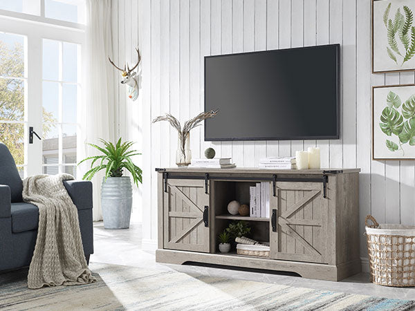 OKD Farmhouse Coffee Bar Cabinet TV Stand, 58 Inch Buffet Sideboard Cabinet w/Sliding Barn Door