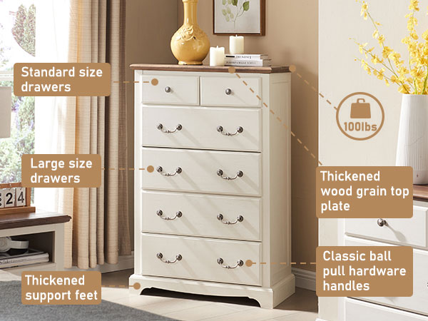 OKD Modern 6 Drawers Chests, Wood Rustic Tall Chset of Drawers