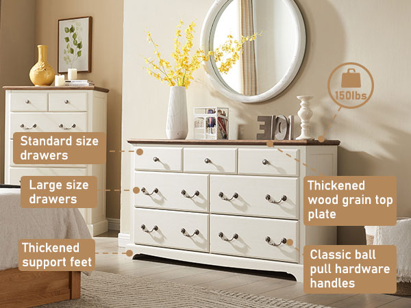 OKD Modern Wood Rustic 7 Drawers Dresser