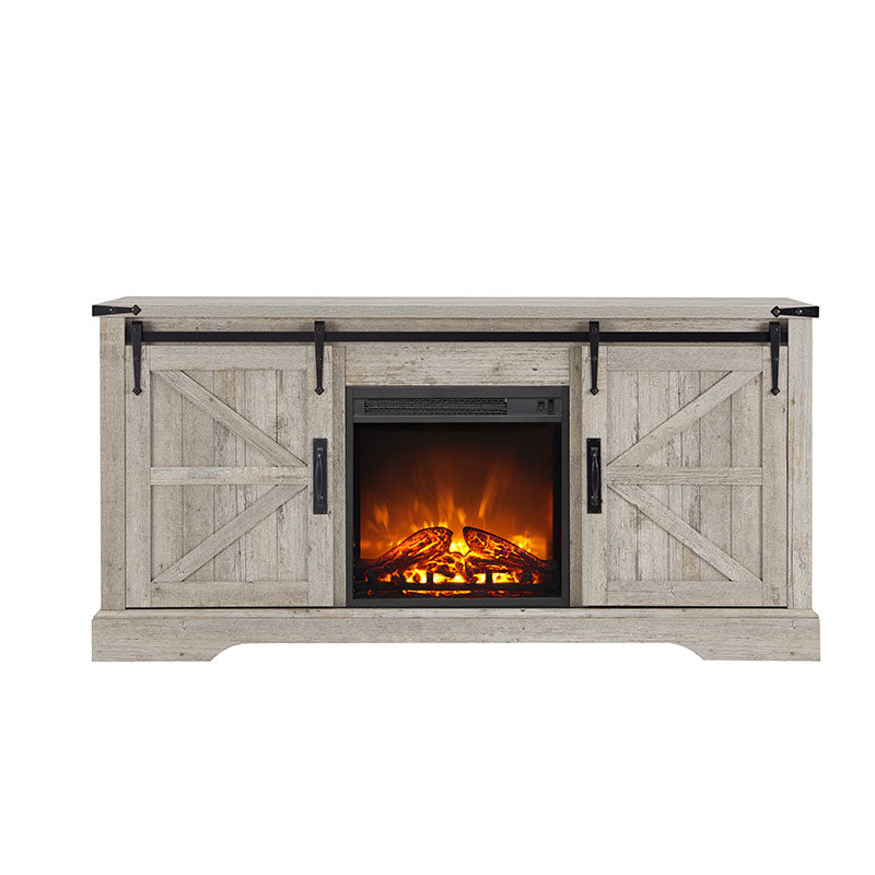 OKD Industrial Farmhouse TV Stand with 18 Inch Electric Fireplace, Up to 65+ Inch TV