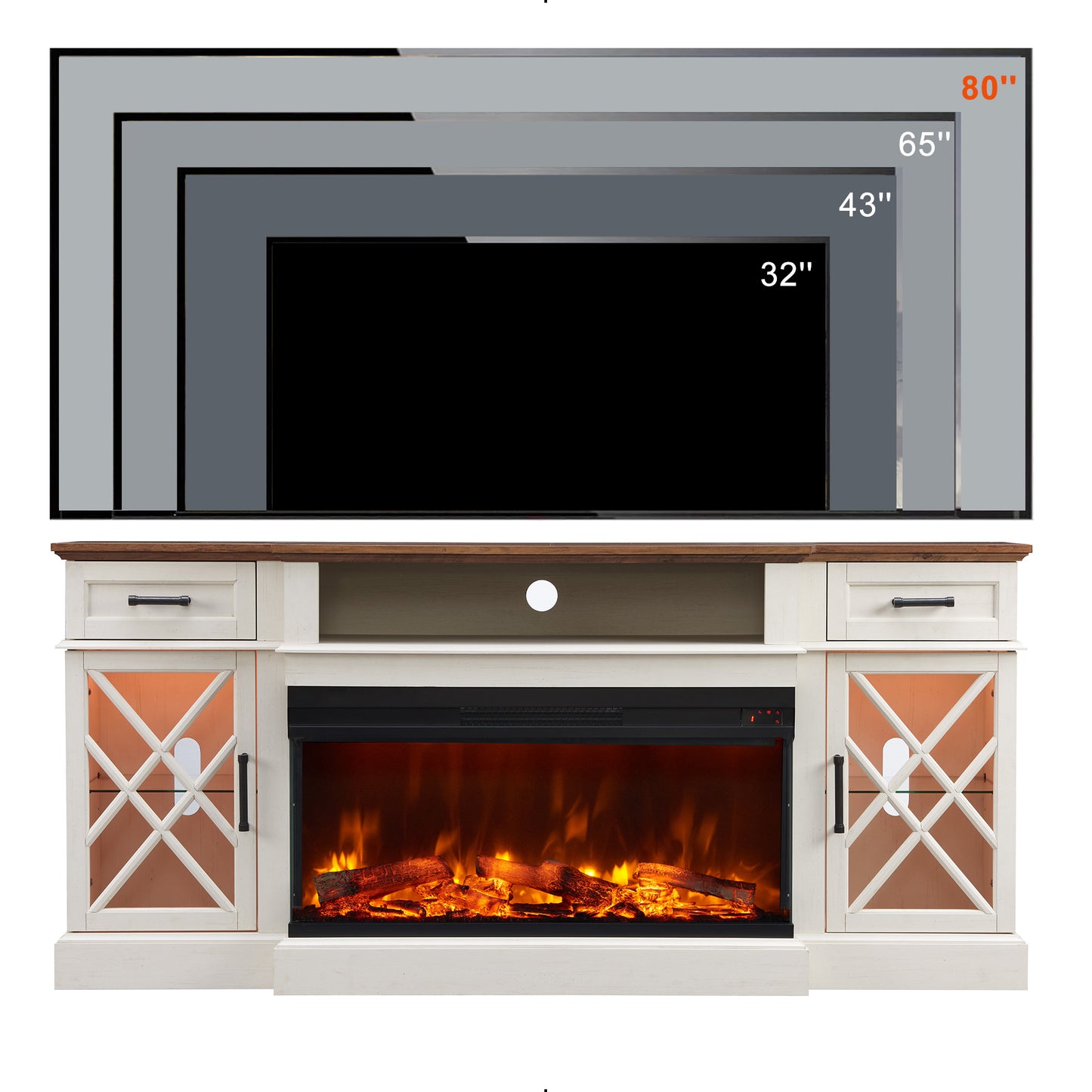 OKD 3-Sided Industrial Farmhouse Electric Fireplace TV Stand With Storage