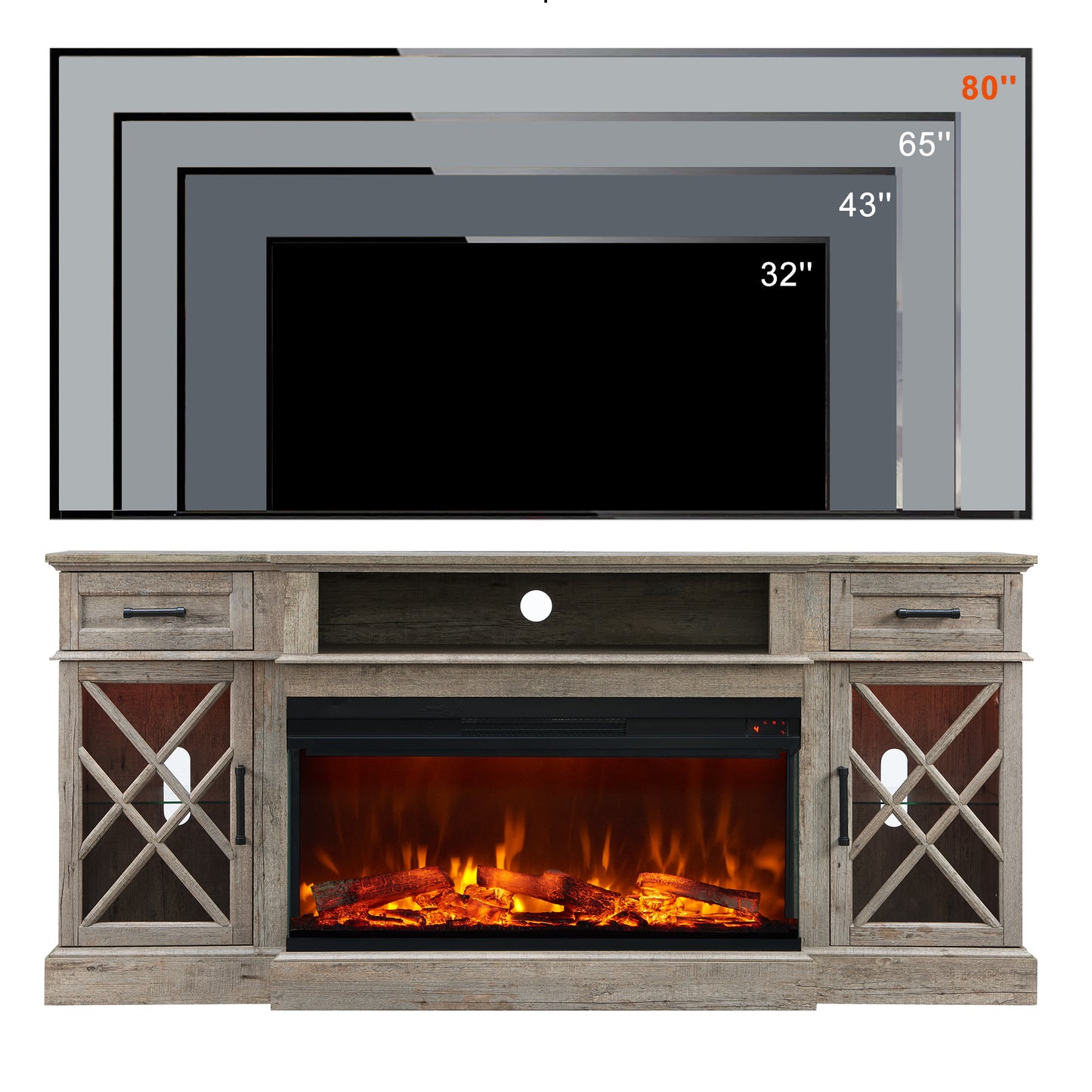 OKD 3-Sided Industrial Farmhouse Electric Fireplace TV Stand With Storage