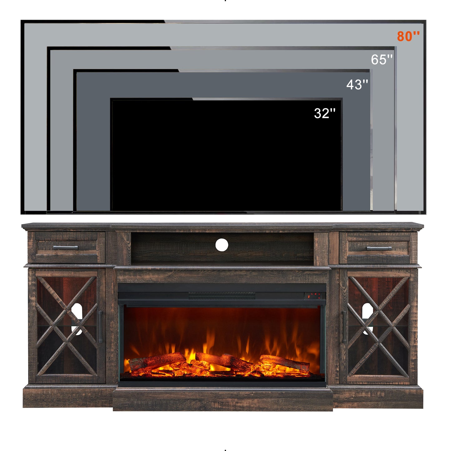 OKD 3-Sided Industrial Farmhouse Electric Fireplace TV Stand With Storage