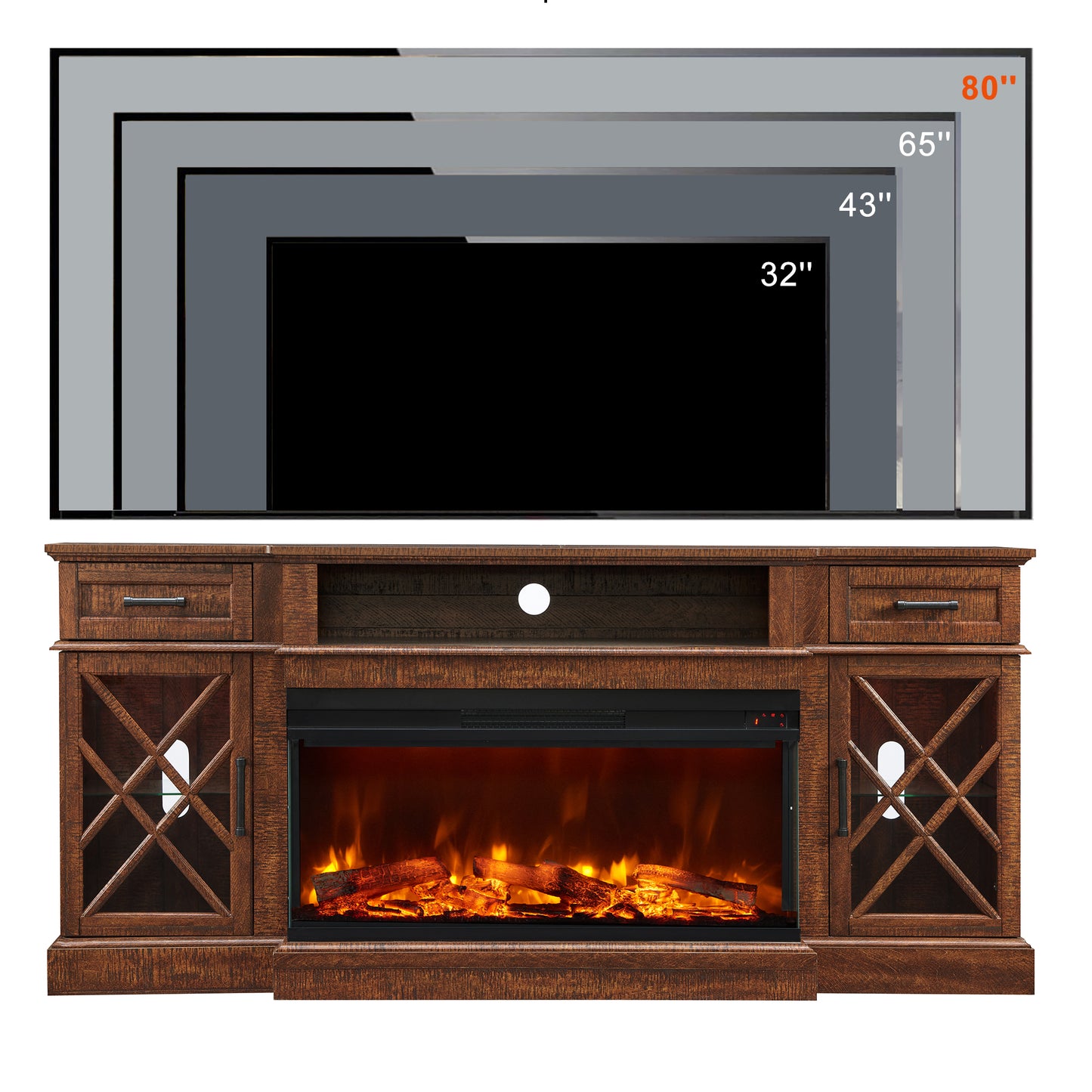 OKD 3-Sided Industrial Farmhouse Electric Fireplace TV Stand With Storage