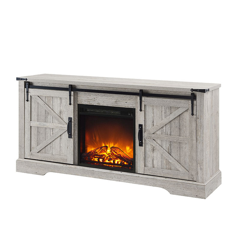 OKD Industrial Farmhouse TV Stand with 18 Inch Electric Fireplace, Up to 65+ Inch TV