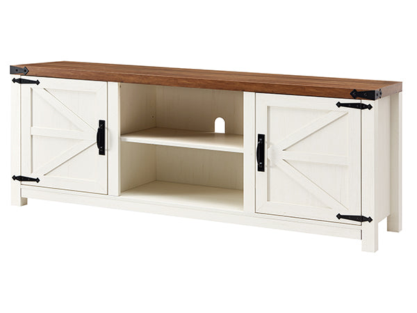 OKD Farmhouse TV Stand, Wood Barn Door Farmhouse TV Console Table with Storage Cabinets