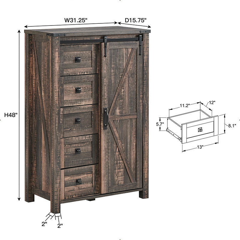OKD Farmhouse 5 Drawers Sideboard Buffet Cabinet, Tall Kitchen Cabinet