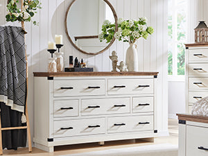 OKD Farmhouse 7 Drawers Double Dresser for Bedroom, Wood Large Dresser of Drawers