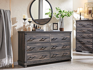 OKD Wood Farmhouse 6 Drawers Double Dresser for Bedroom