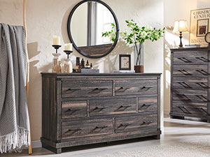 OKD Farmhouse 7 Drawers Double Dresser for Bedroom, Wood Large Dresser of Drawers