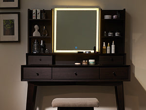 OKD 42 inch Modern Makeup Vanity Desk with Mirror and Lights