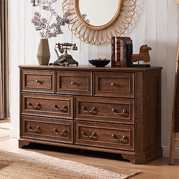 OKD Farmhouse Bedroom 7 Drawers Dresser, Wood Rustic Dresser Tv Stand