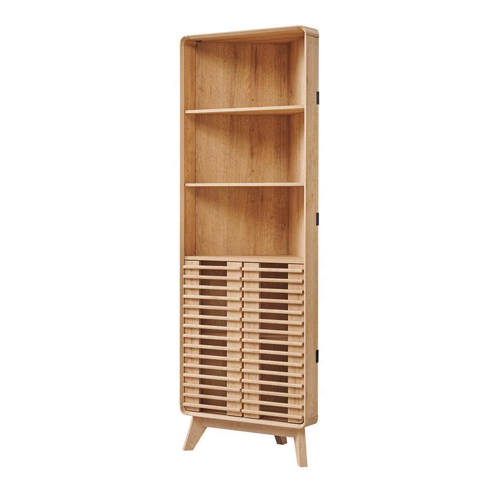 OKD Modern Corner Bathroom Cabinet 68" Tall - Adjustable Shelves Storage Organizer with Slatted Door