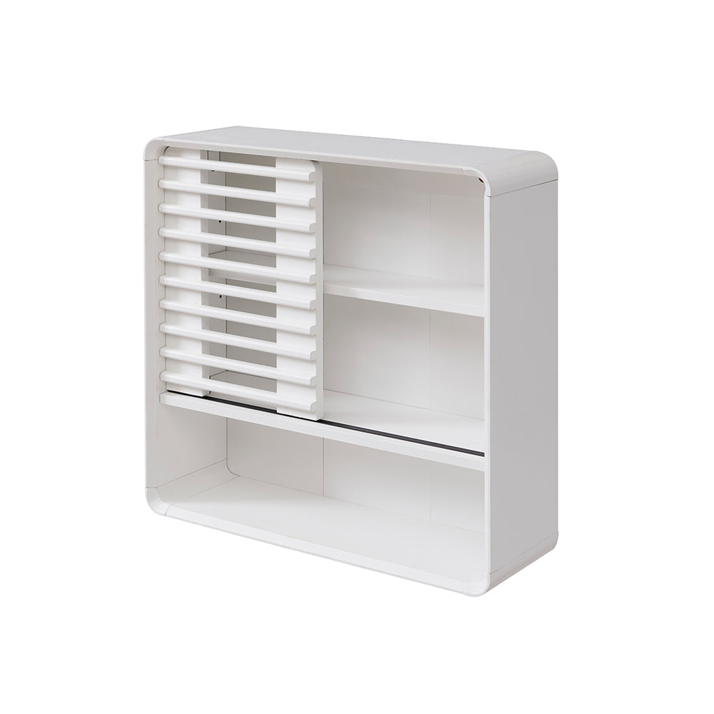 OKD Bathroom Wall Cabinet, Mid-Century Wall Mounted Storage Cabinet with Slatted Sliding Door, Adjustable Shelf