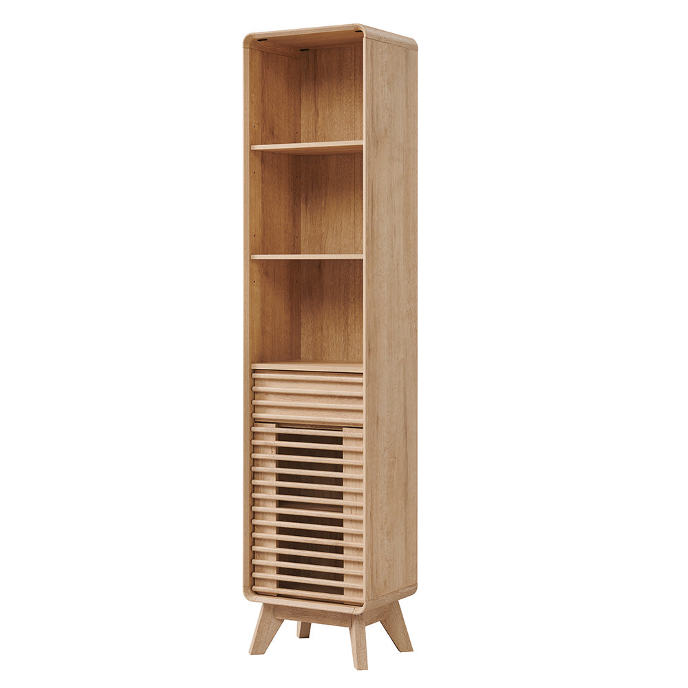 OKD 68" Tall Bathroom Storage Cabinet, Mid-Century Linen Tower with Drawer, Adjustable Shelf, Slatted Hinged Door