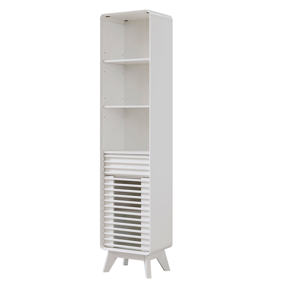 OKD 68" Tall Bathroom Storage Cabinet, Mid-Century Linen Tower with Drawer, Adjustable Shelf, Slatted Hinged Door