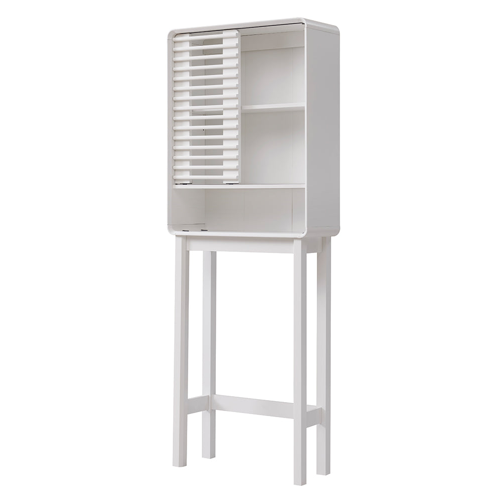 OKD Over The Toilet Storage Cabinet, 68" Tall Mid-Century Bathroom Organizer w/Adjustable Shelf, Slatted Sliding Door and Curved Edges