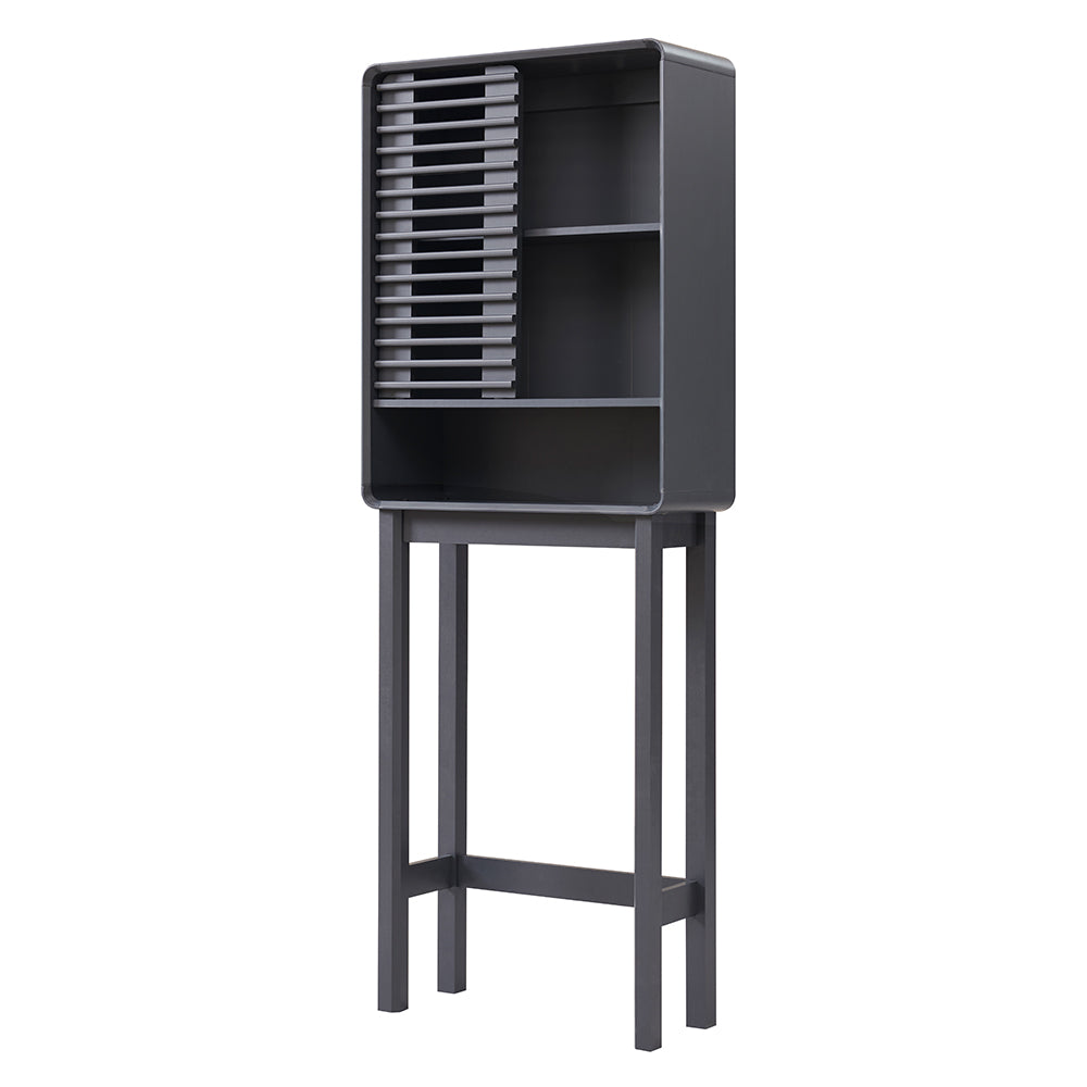 OKD Over The Toilet Storage Cabinet, 68" Tall Mid-Century Bathroom Organizer w/Adjustable Shelf, Slatted Sliding Door and Curved Edges