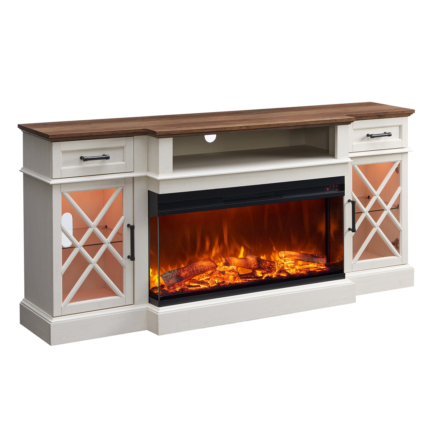 OKD 3-Sided Industrial Farmhouse Electric Fireplace TV Stand With Storage