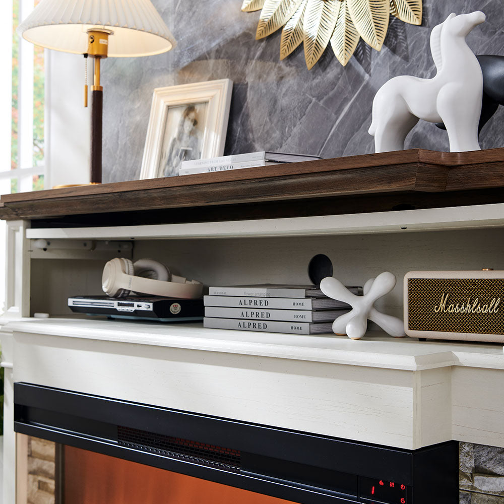 OKD 52 inch Electric Fireplace with Mantel with 36" 3-Side Glass Insert