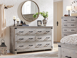 OKD Wood Farmhouse 6 Drawers Double Dresser for Bedroom