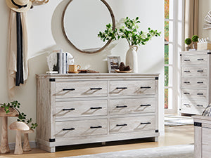 OKD Wood Farmhouse 6 Drawers Double Dresser for Bedroom