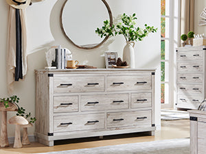 OKD Farmhouse 7 Drawers Double Dresser for Bedroom, Wood Large Dresser of Drawers