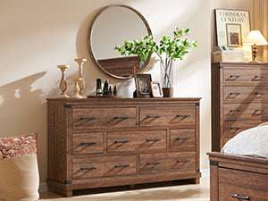 OKD Farmhouse 7 Drawers Double Dresser for Bedroom, Wood Large Dresser of Drawers