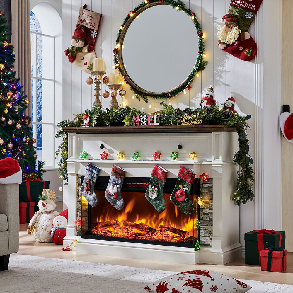 OKD 52 inch Electric Fireplace with Mantel with 36" 3-Side Glass Insert