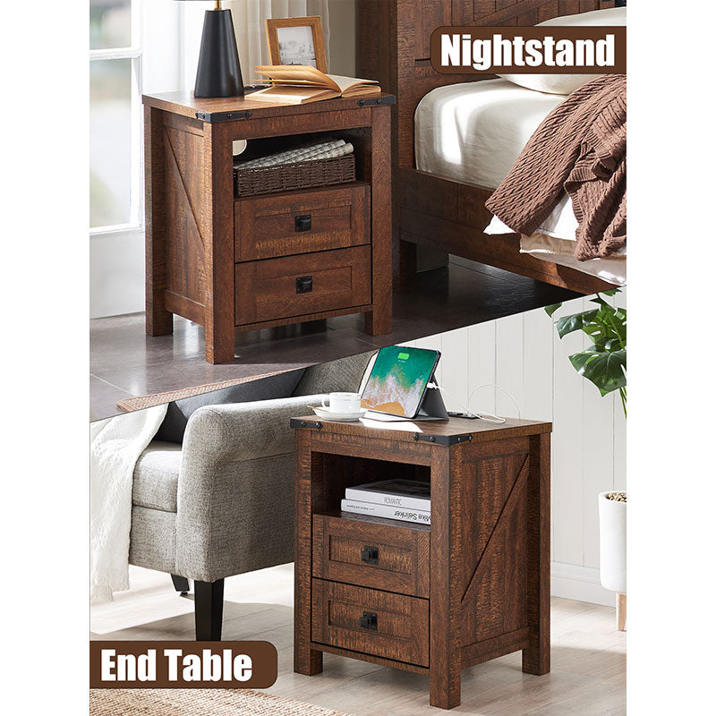 OKD Nightstand with Charging Station, End Table, Side Table with 2 Drawers Storage Cabinet for Bedroom