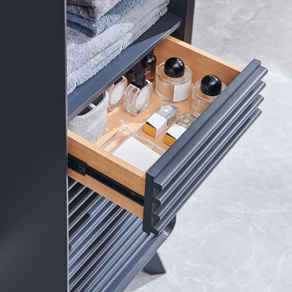 OKD 68" Tall Bathroom Storage Cabinet, Mid-Century Linen Tower with Drawer, Adjustable Shelf, Slatted Hinged Door