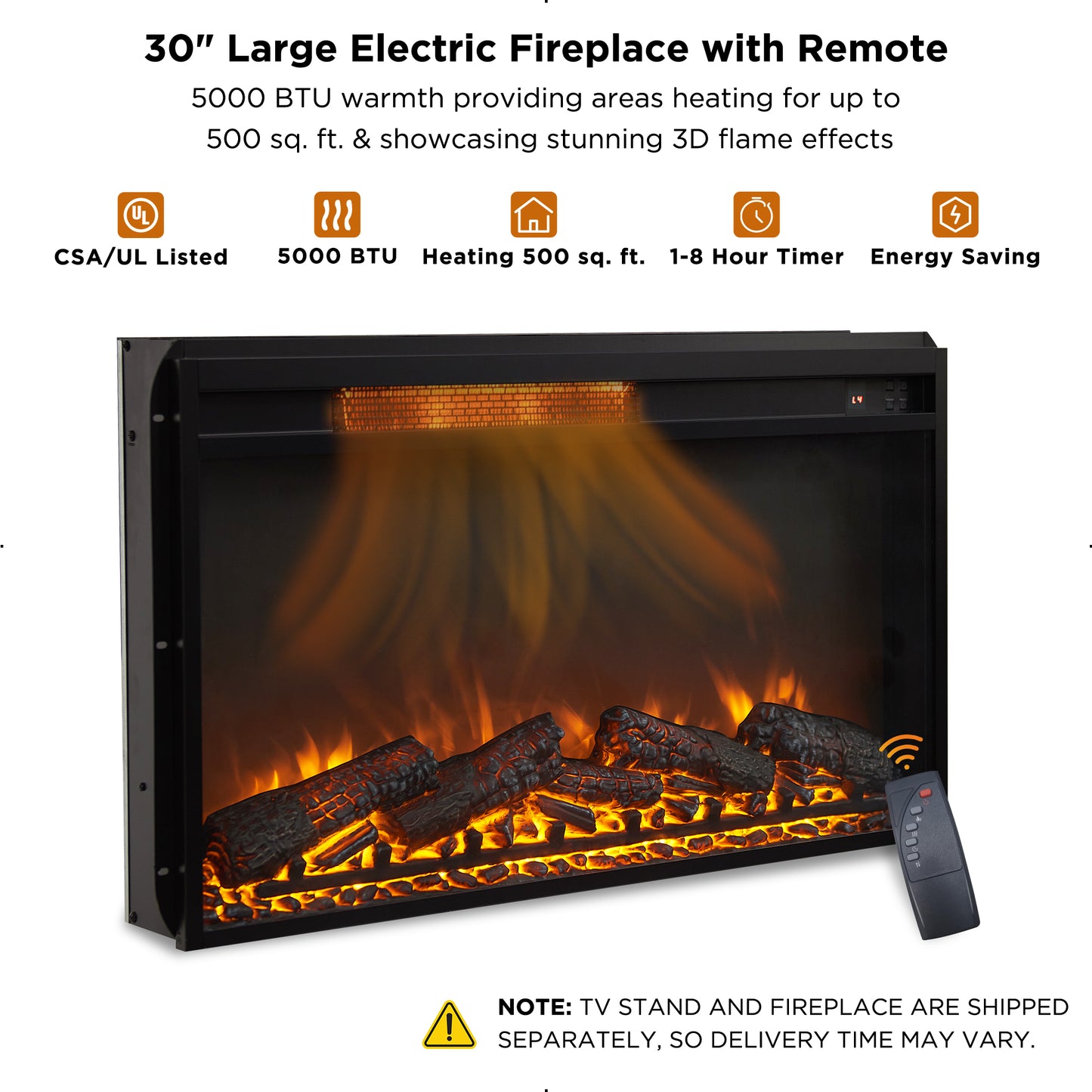 OKD Farmhouse 70" Fireplace TV Stand for TVs up to 80" , Entertainment Center with 30" Electric Fireplace, Dark Rustic Oak