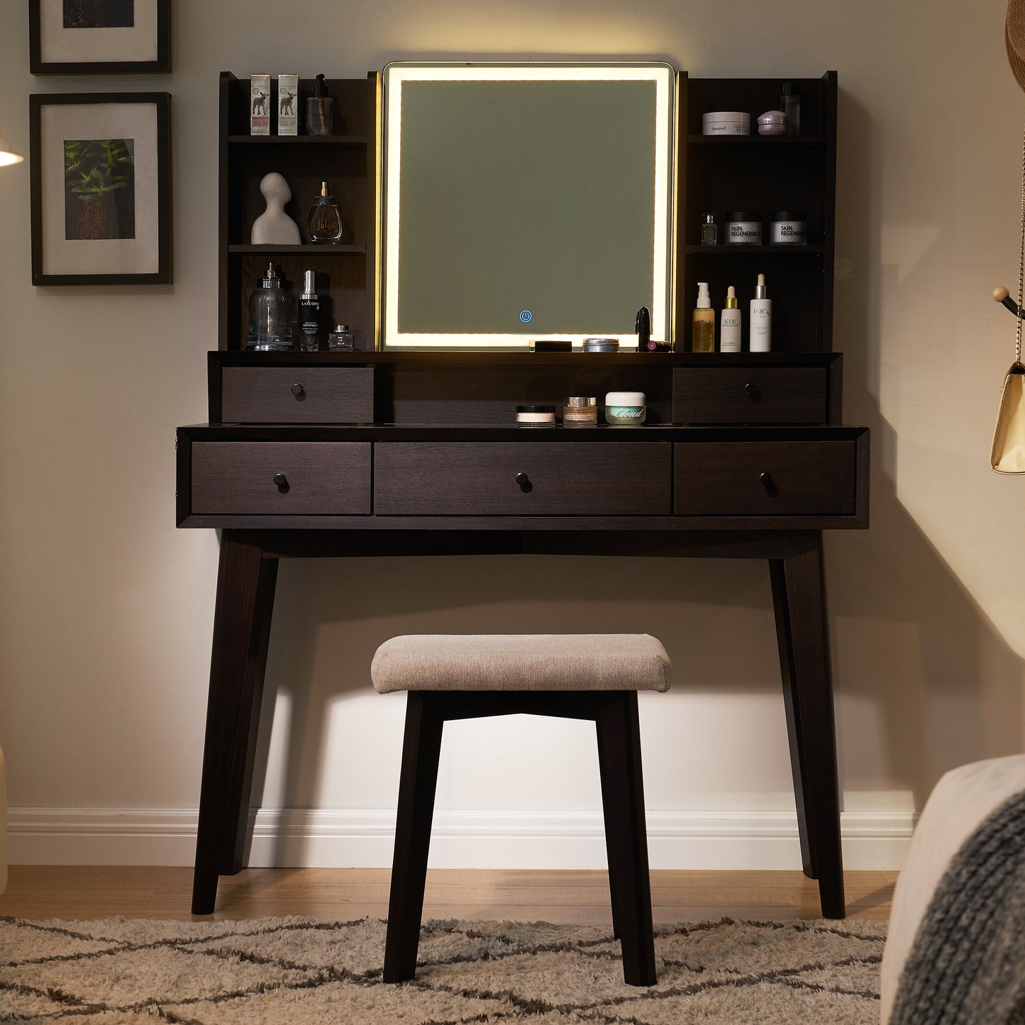 OKD 42 inch Modern Makeup Vanity Desk with Mirror and Lights