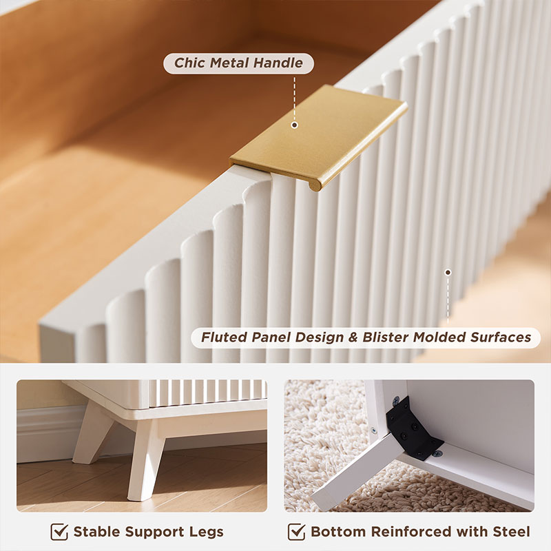 OKD Modern Fluted 6 Drawers Dresser with Faux Marble Top