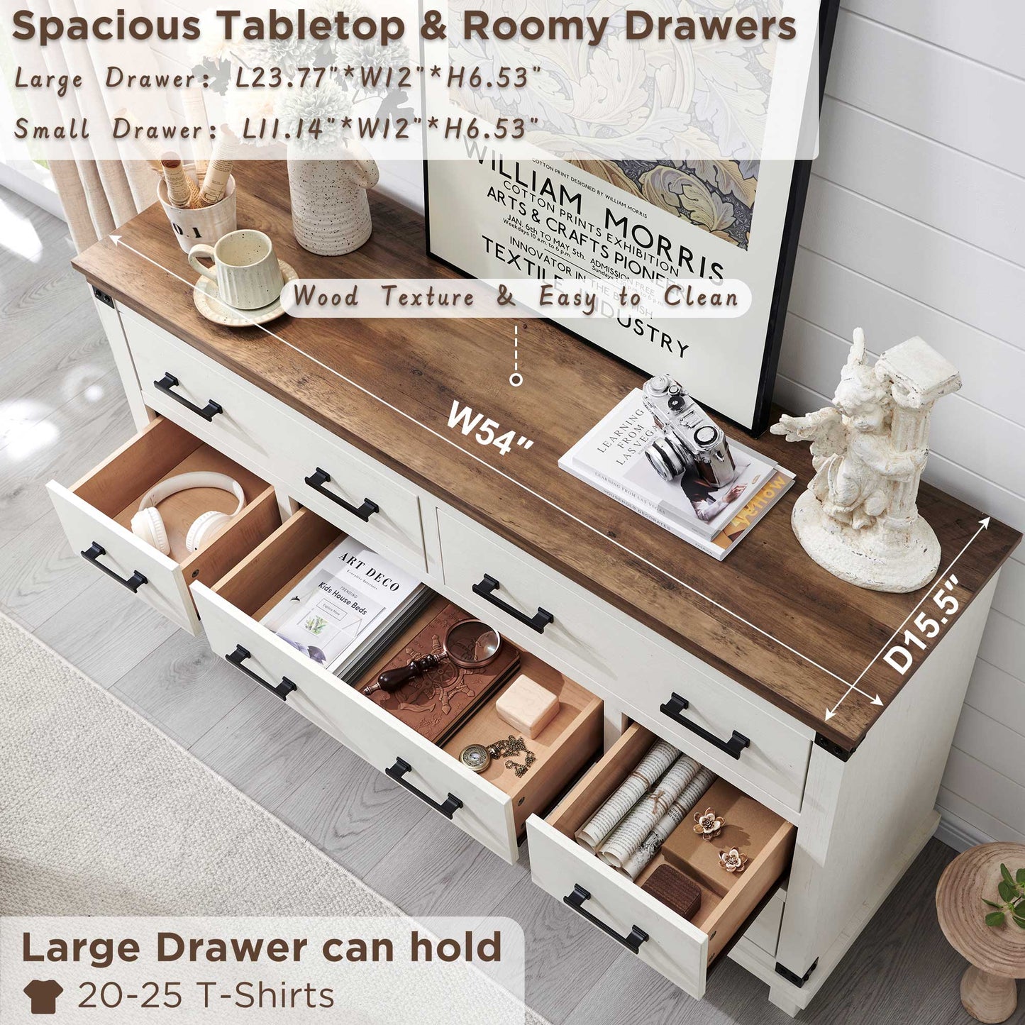 OKD Farmhouse 7 Drawers Double Dresser for Bedroom, Wood Large Dresser of Drawers