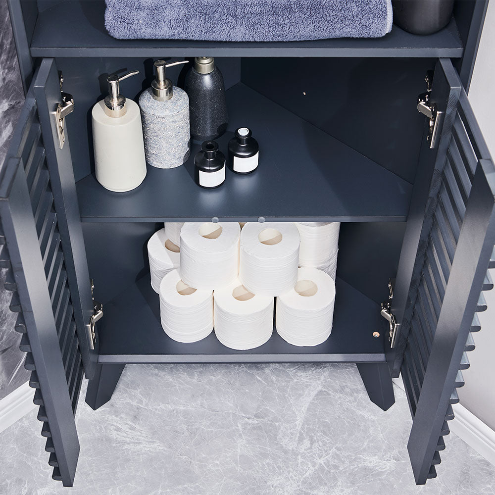 OKD Modern Corner Bathroom Cabinet 68" Tall - Adjustable Shelves Storage Organizer with Slatted Door