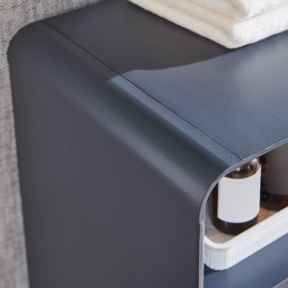 OKD Bathroom Cabinet w/3 Smooth Sliding Drawers, Storage Cabinet w/Slatted Sliding Door, Adjustable Shelf