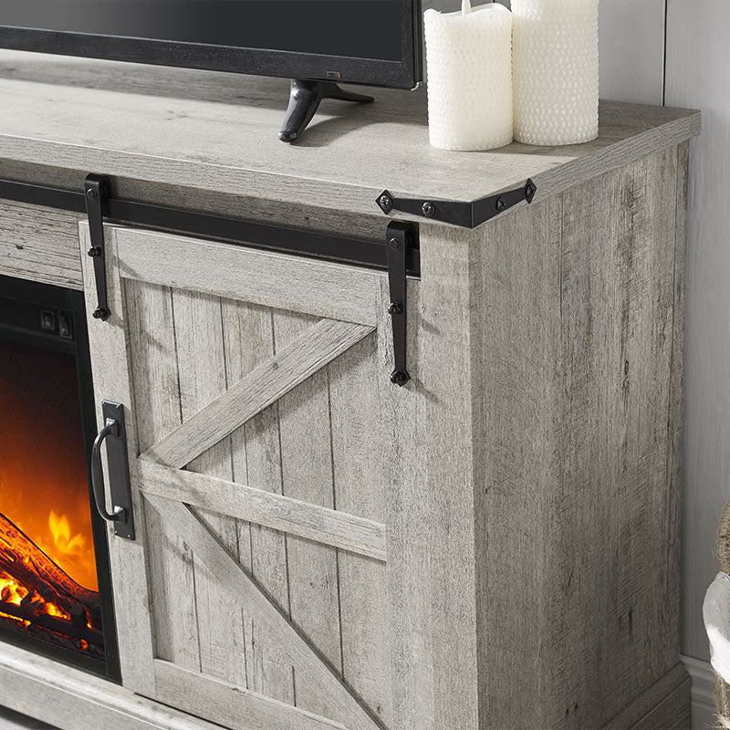 OKD Industrial Farmhouse TV Stand with 18 Inch Electric Fireplace, Up to 65+ Inch TV