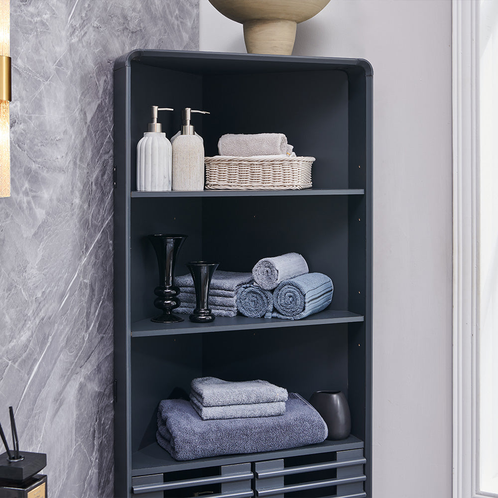 OKD Modern Corner Bathroom Cabinet 68" Tall - Adjustable Shelves Storage Organizer with Slatted Door