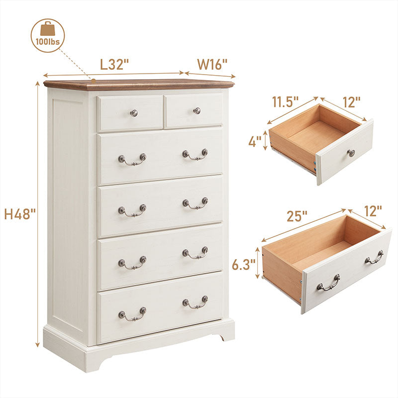 OKD Modern 6 Drawers Chests, Wood Rustic Tall Chset of Drawers
