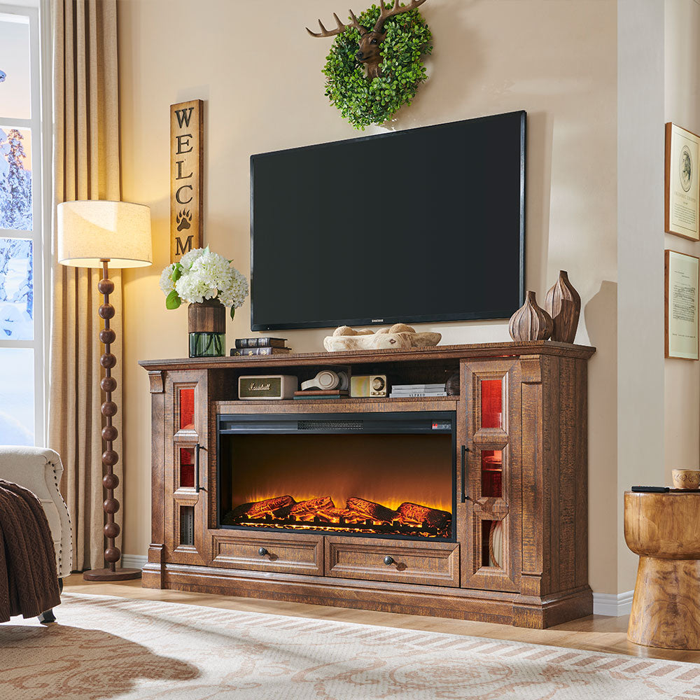 OKD 36" Tall Farmhouse Fireplace TV Stand with 42" Electric Fireplace