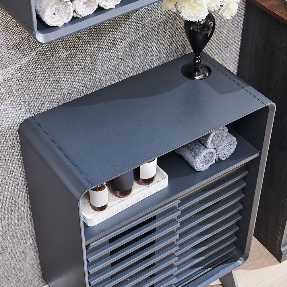 OKD Bathroom Cabinet w/3 Smooth Sliding Drawers, Storage Cabinet w/Slatted Sliding Door, Adjustable Shelf