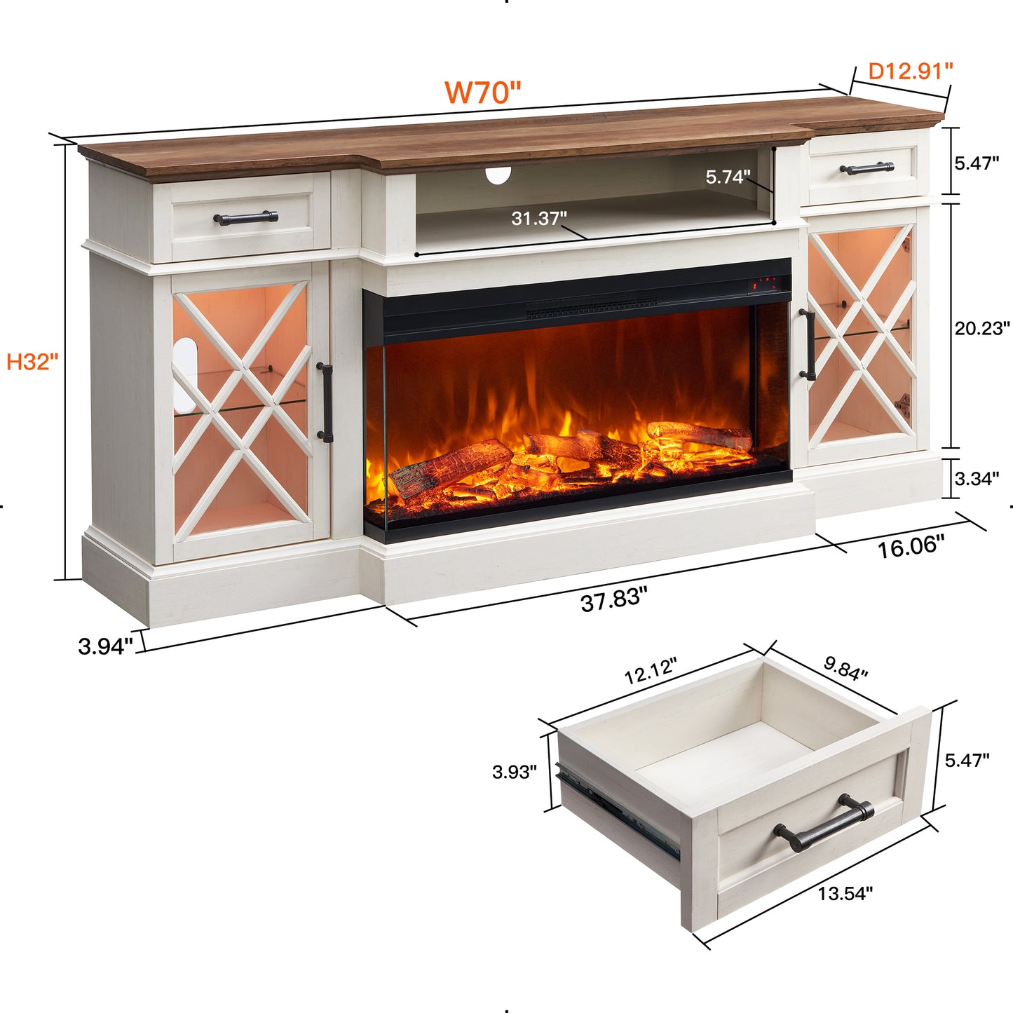 OKD 3-Sided Industrial Farmhouse Electric Fireplace TV Stand With Storage