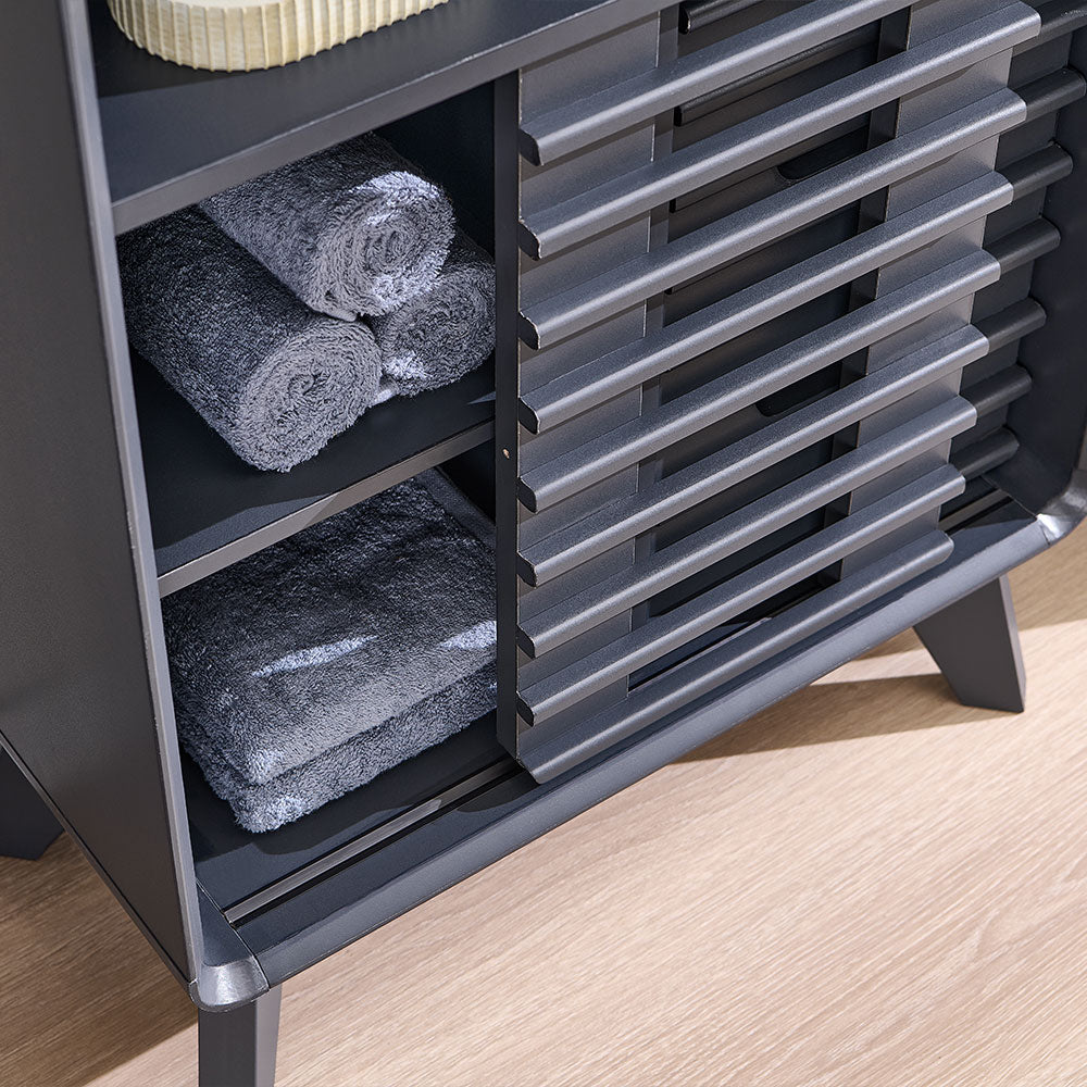 OKD Bathroom Cabinet w/3 Smooth Sliding Drawers, Storage Cabinet w/Slatted Sliding Door, Adjustable Shelf