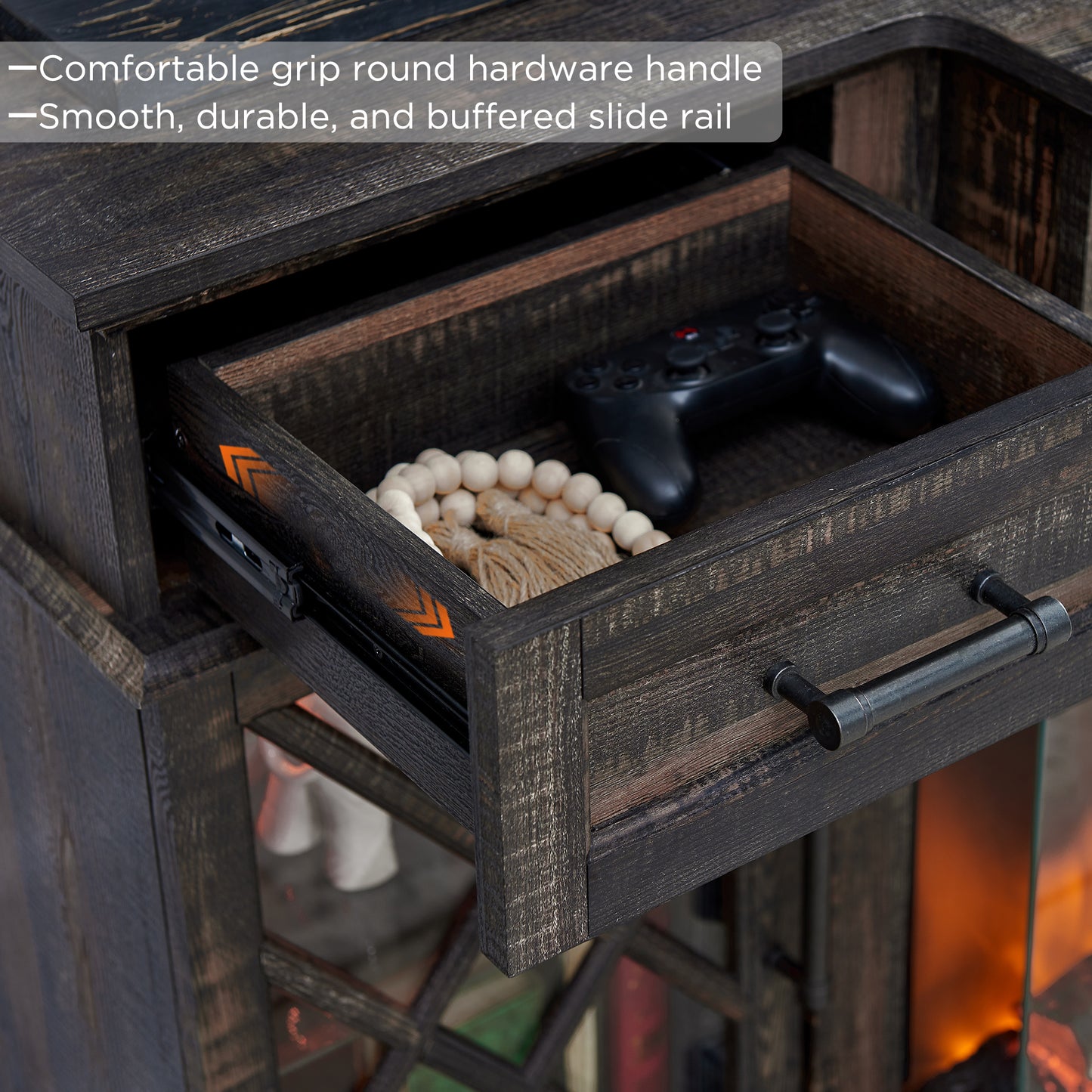 OKD 3-Sided Industrial Farmhouse Electric Fireplace TV Stand With Storage