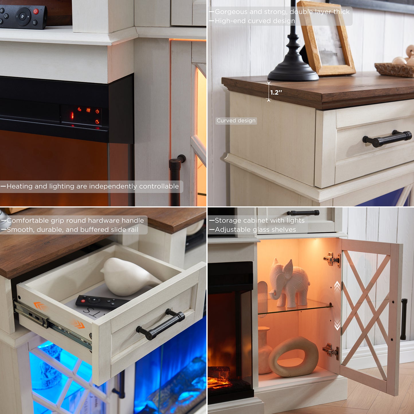 OKD 3-Sided Industrial Farmhouse Electric Fireplace TV Stand With Storage