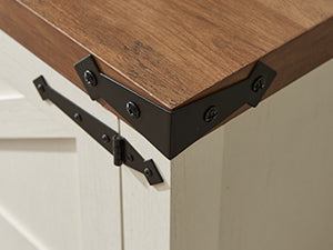 OKD Farmhouse TV Stand, Wood Barn Door Farmhouse TV Console Table with Storage Cabinets