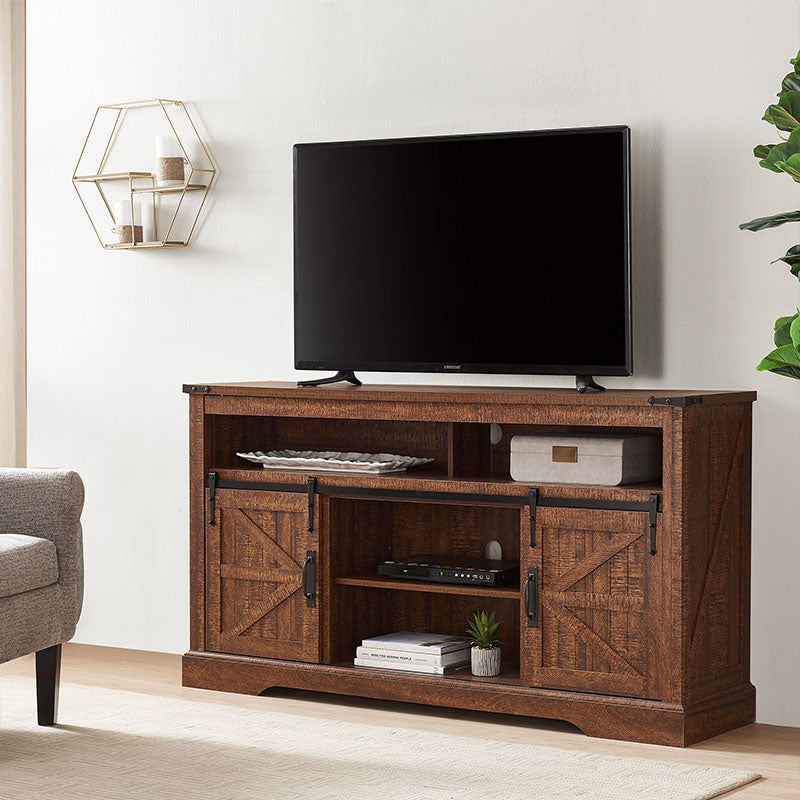 OKD Modern Industrial Farmhouse TV Stand with Slide Barn Door