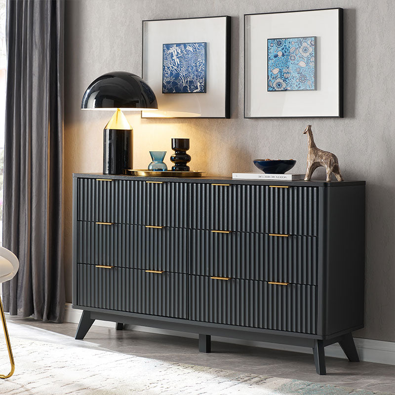 OKD Modern Fluted 6 Drawers Dresser with Faux Marble Top